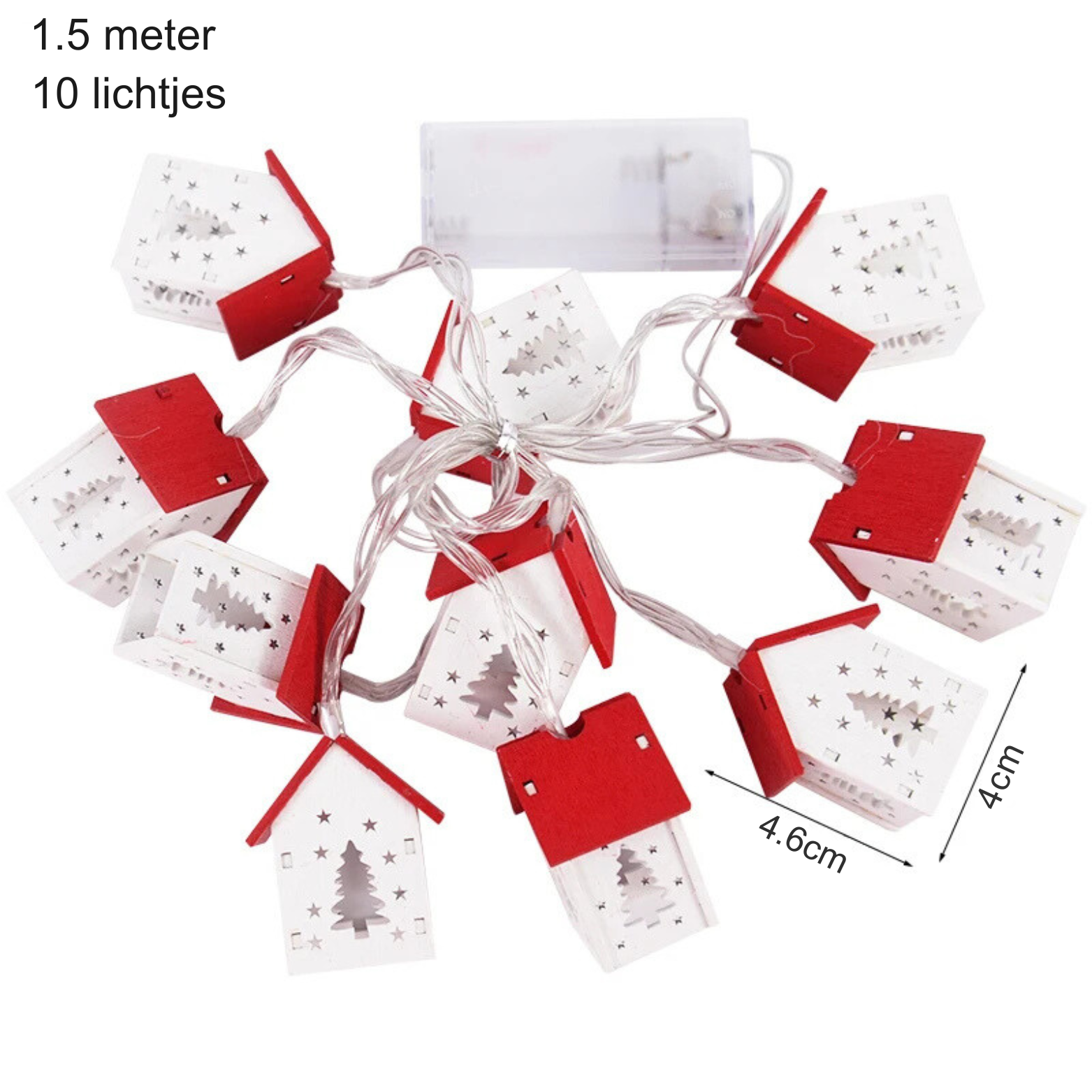 LED-Lichtslinger met 10 houten huisjes