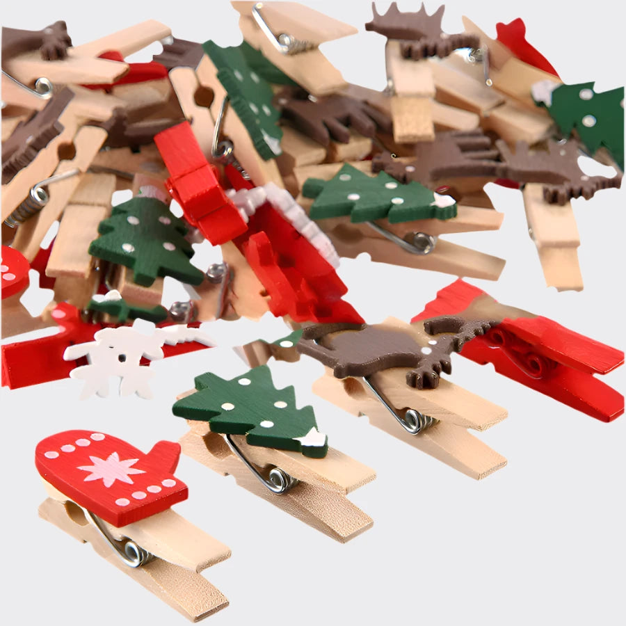 Houten Kerst Clips - Mix