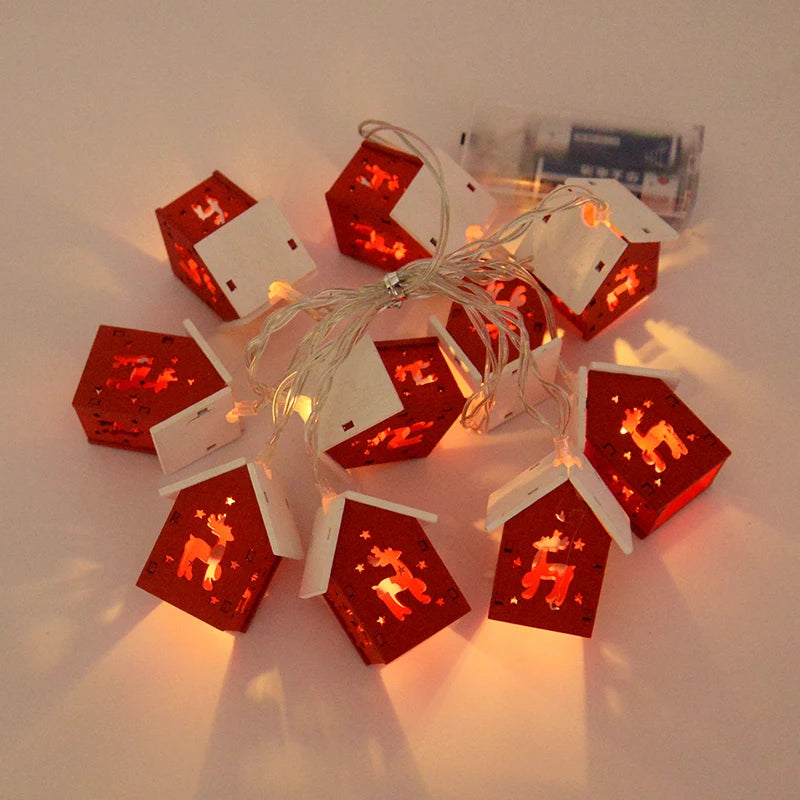 LED-Lichtslinger met 10 houten huisjes