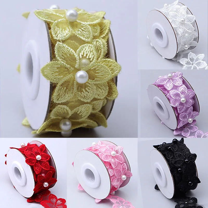 Organza lint met 3D-bloemen en parels